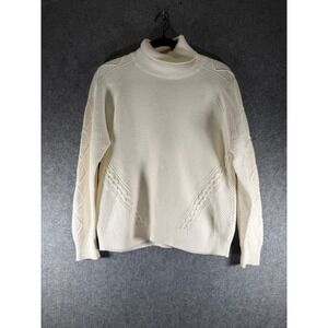 Kinross Womens L/G Winter White Cable Knit Turtleneck Sweater Chunky Cabincore